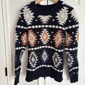 L.L. Bean Signature Navy and White cotton Knit Sweater
